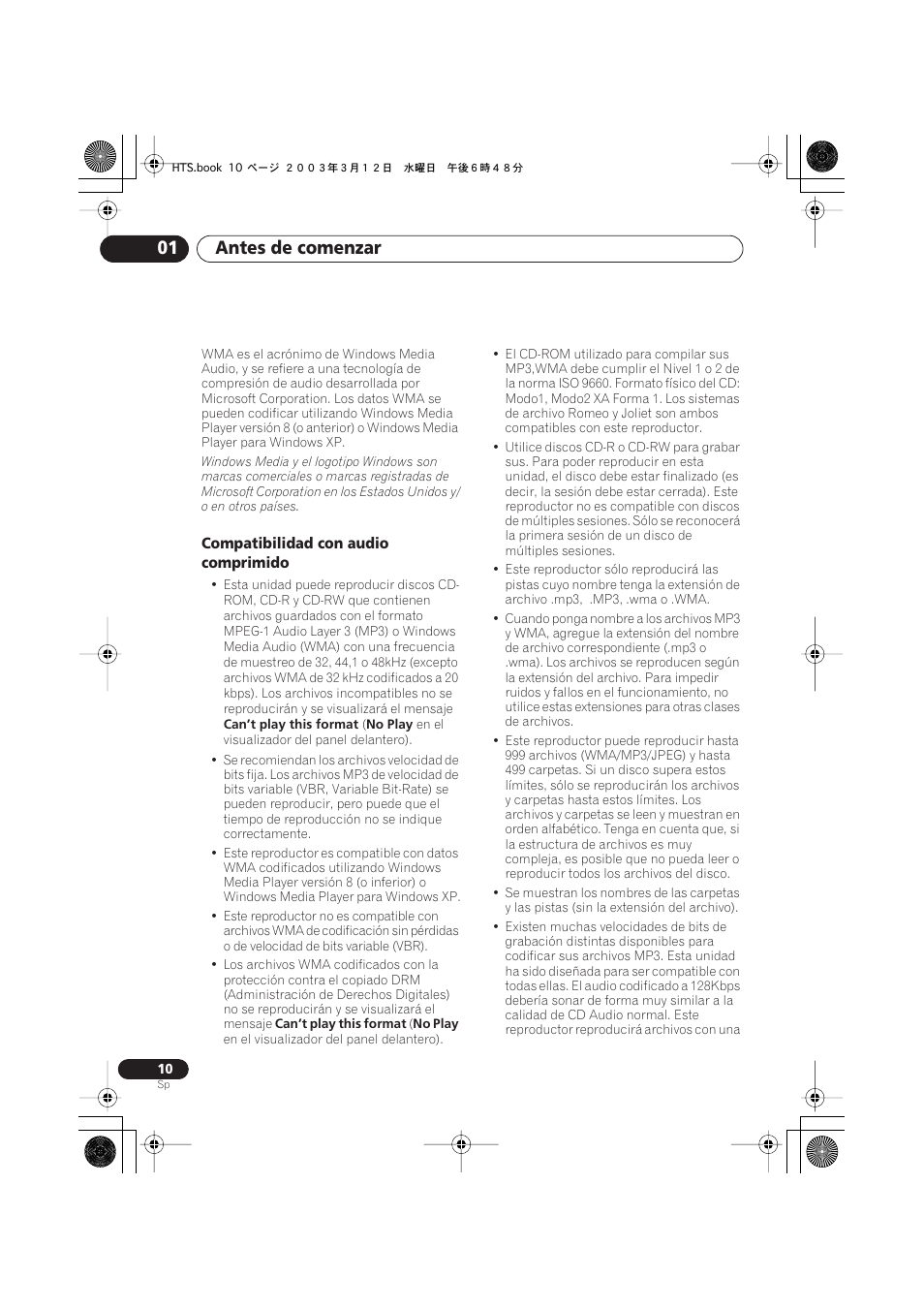 Compatibilidad con audio comprimido, Antes de comenzar 01 | Pioneer DCS-515 User Manual | Page 10 / 96