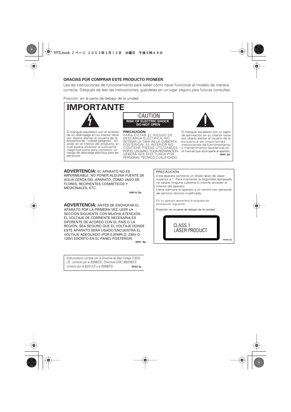 Importante, Caution | Pioneer DCS-515 User Manual | Page 2 / 96