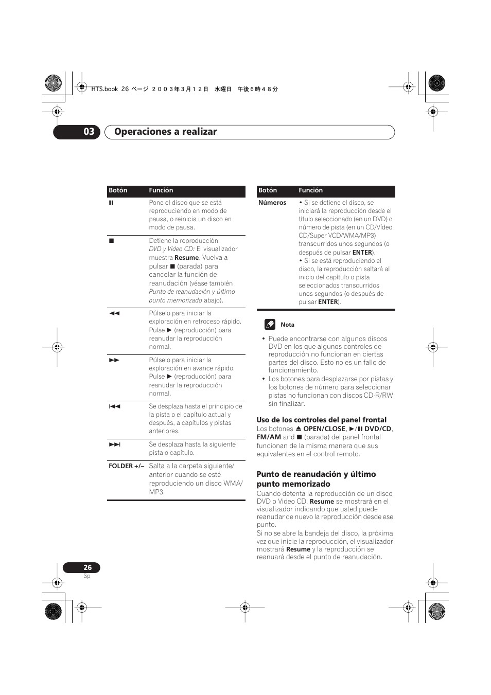 Punto de reanudación y último punto memorizado, Operaciones a realizar 03 | Pioneer DCS-515 User Manual | Page 26 / 96