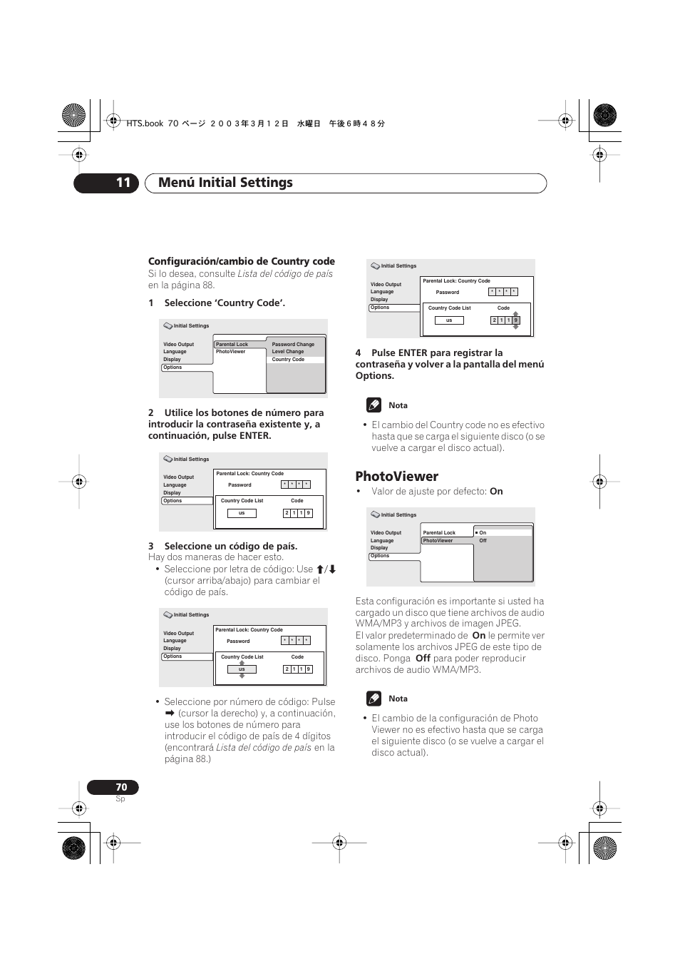 Menú initial settings 11, Photoviewer | Pioneer DCS-515 User Manual | Page 70 / 96