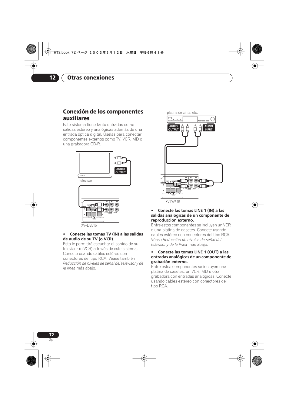 Conexión de los componentes auxiliares, Otras conexiones 12, Más abajo | Pioneer DCS-515 User Manual | Page 72 / 96