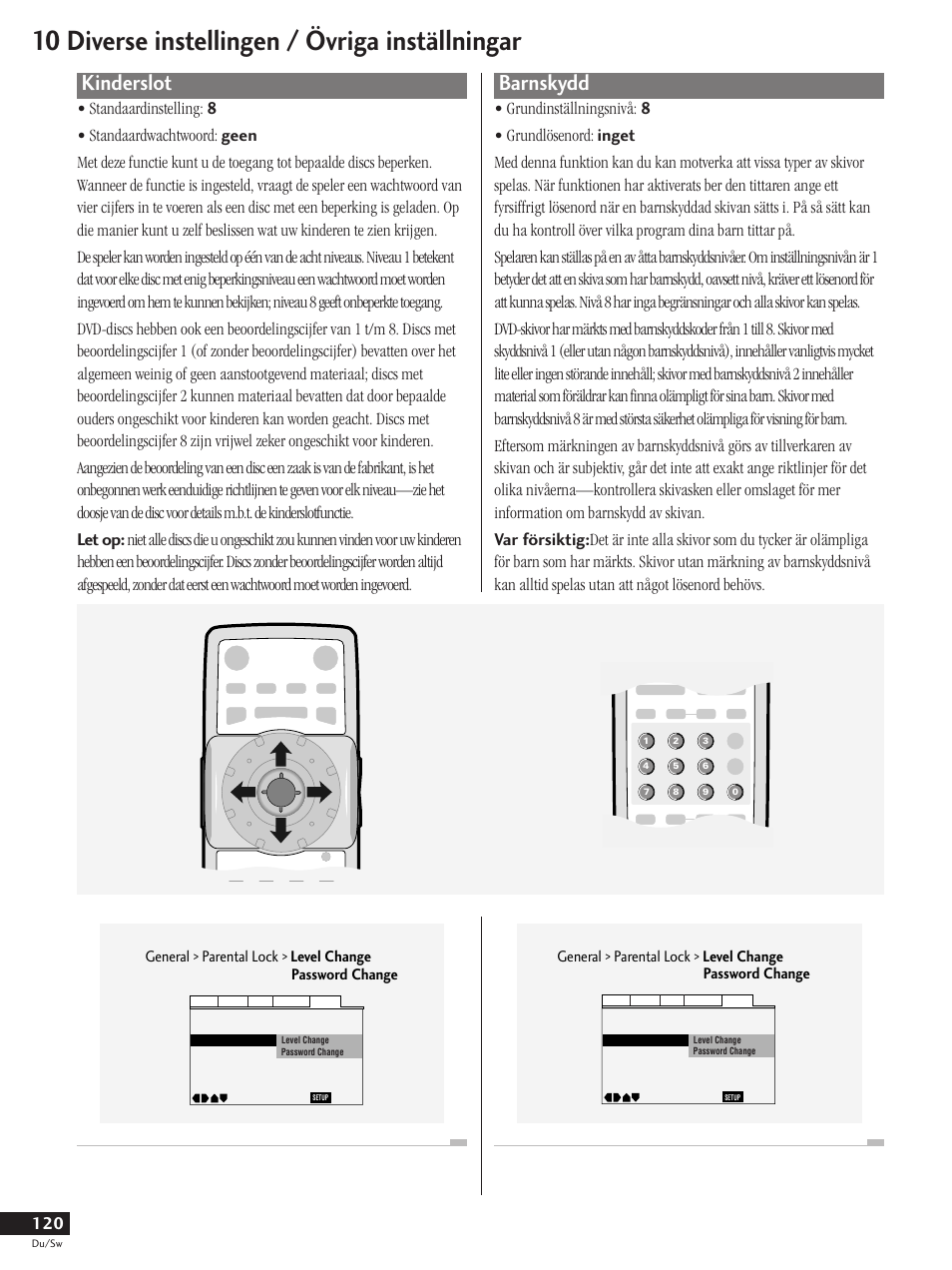Kinderslot, Barnskydd, 10 diverse instellingen / övriga inställningar | Pioneer DV-737-K User Manual | Page 120 / 156