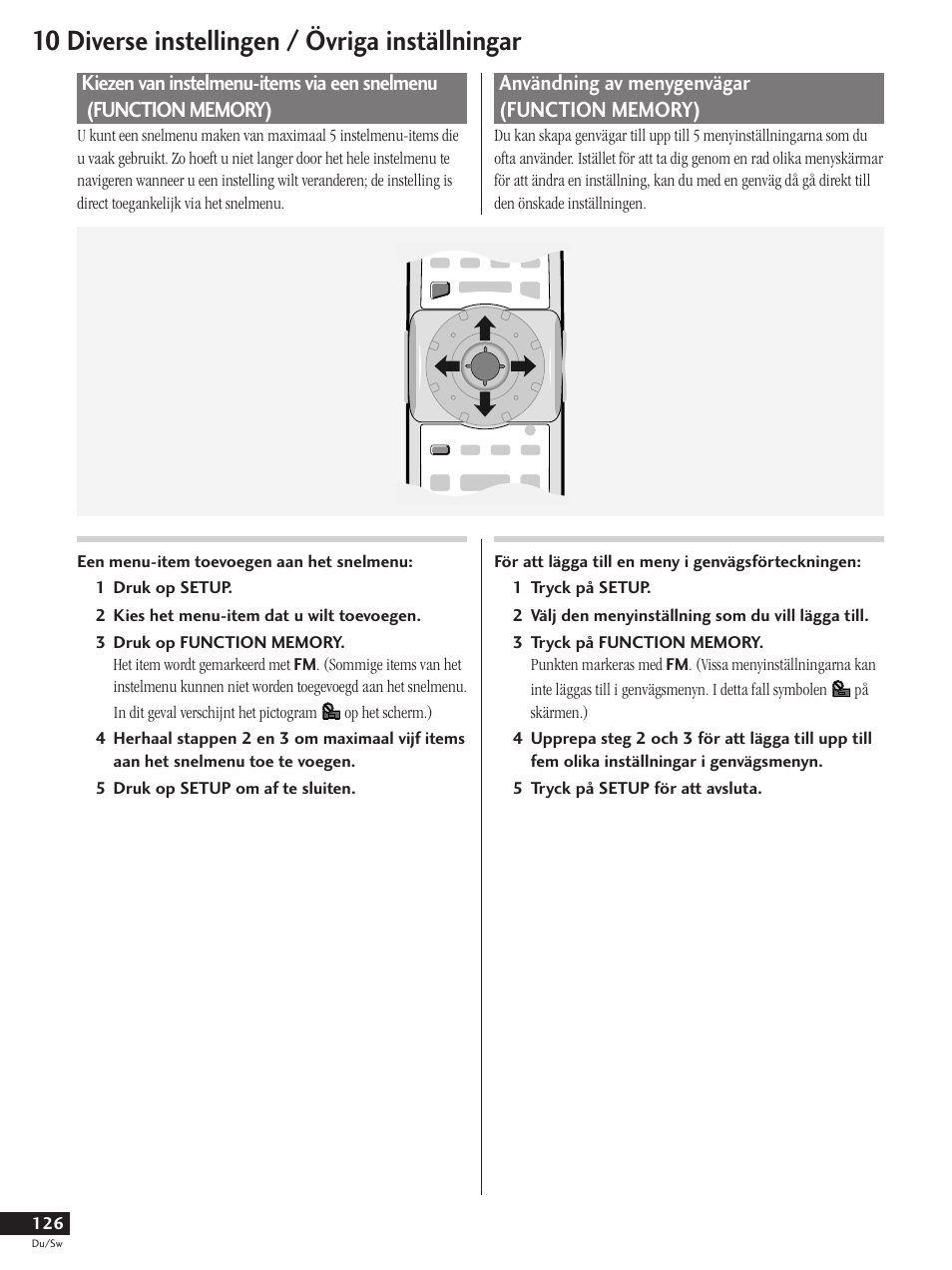 Användning av menygenvägar (function memory), 10 diverse instellingen / övriga inställningar | Pioneer DV-737-K User Manual | Page 126 / 156