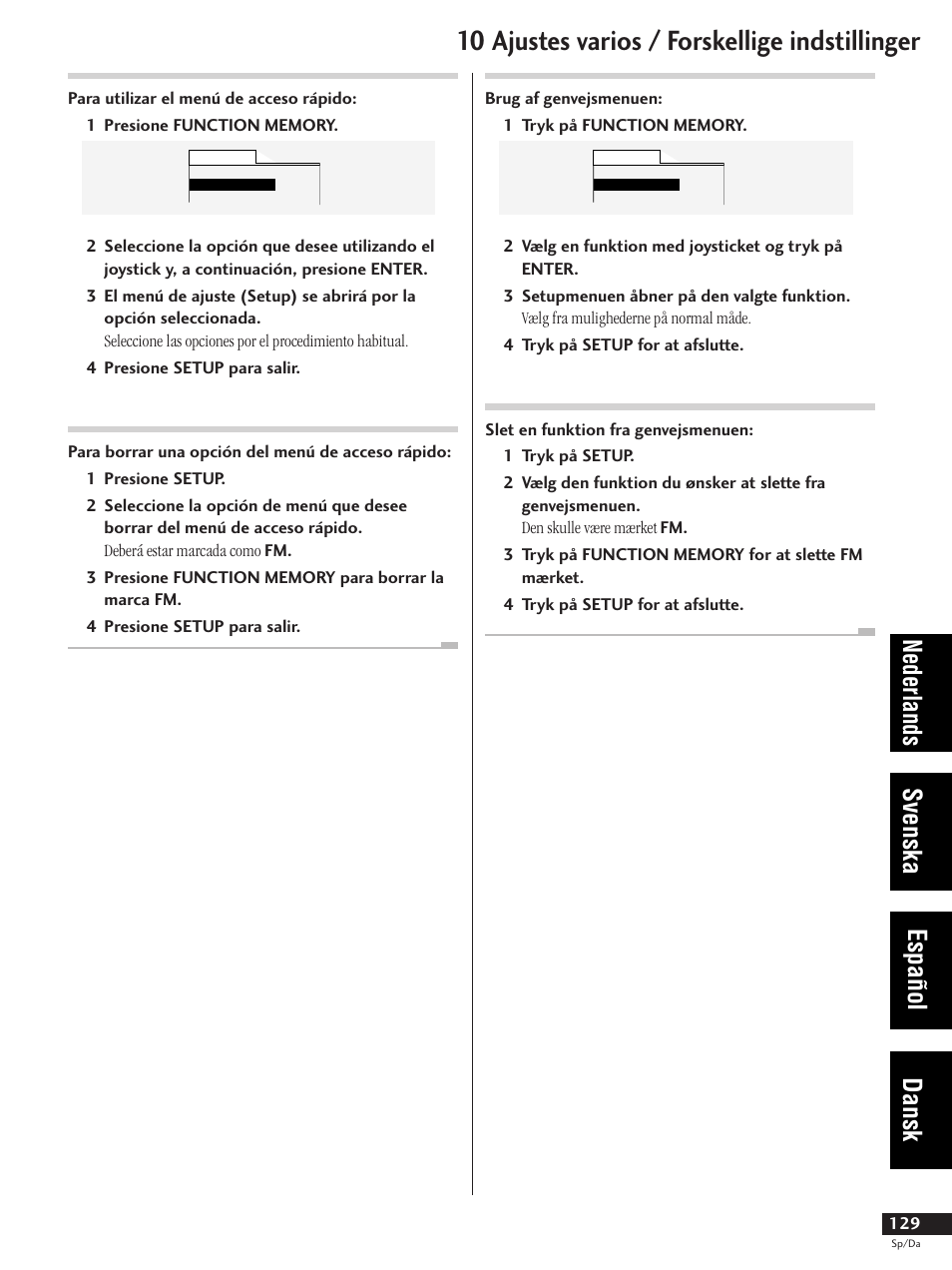 10 ajustes varios / forskellige indstillinger, Nederlands svenska español dansk | Pioneer DV-737-K User Manual | Page 129 / 156