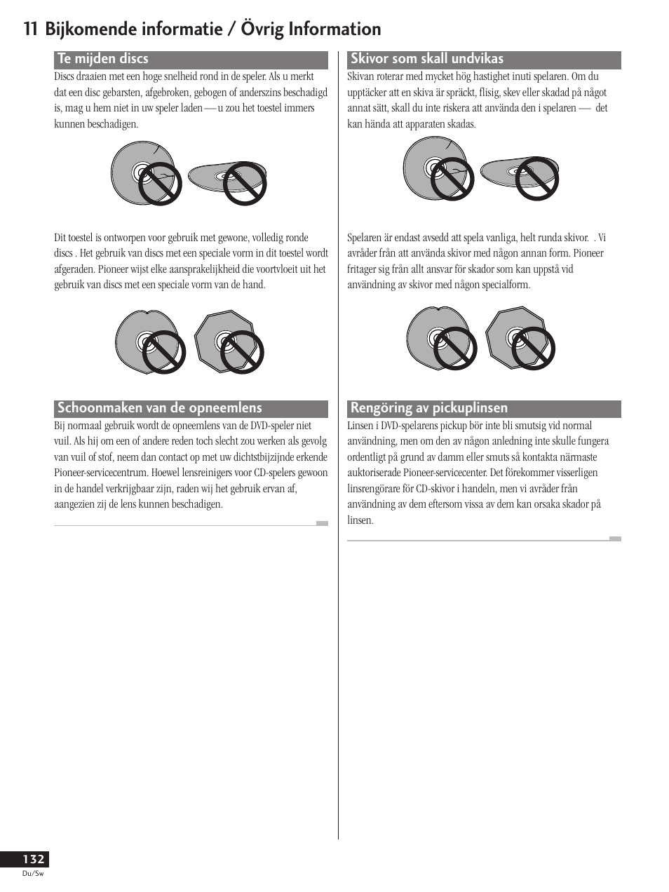 Te mijden discs schoonmaken van de opneemlens, 11 bijkomende informatie / övrig information | Pioneer DV-737-K User Manual | Page 132 / 156