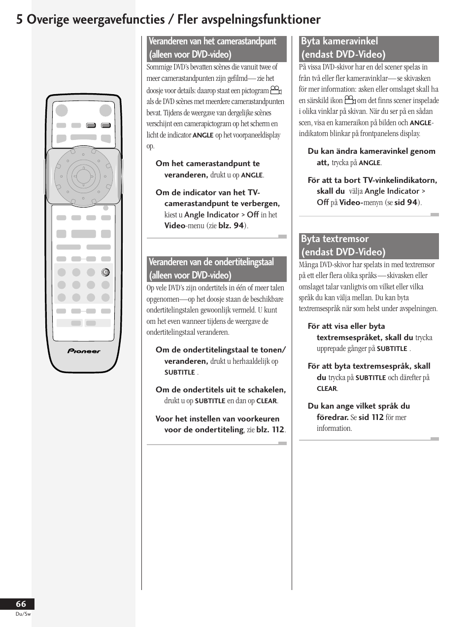 Byta kameravinkel (endast dvd-video), Byta textremsor (endast dvd-video) | Pioneer DV-737-K User Manual | Page 66 / 156