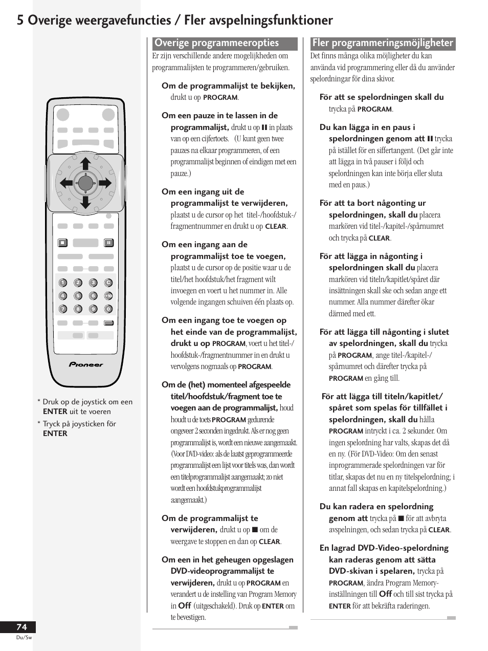 Overige programmeeropties, Fler programmeringsmöjligheter | Pioneer DV-737-K User Manual | Page 74 / 156