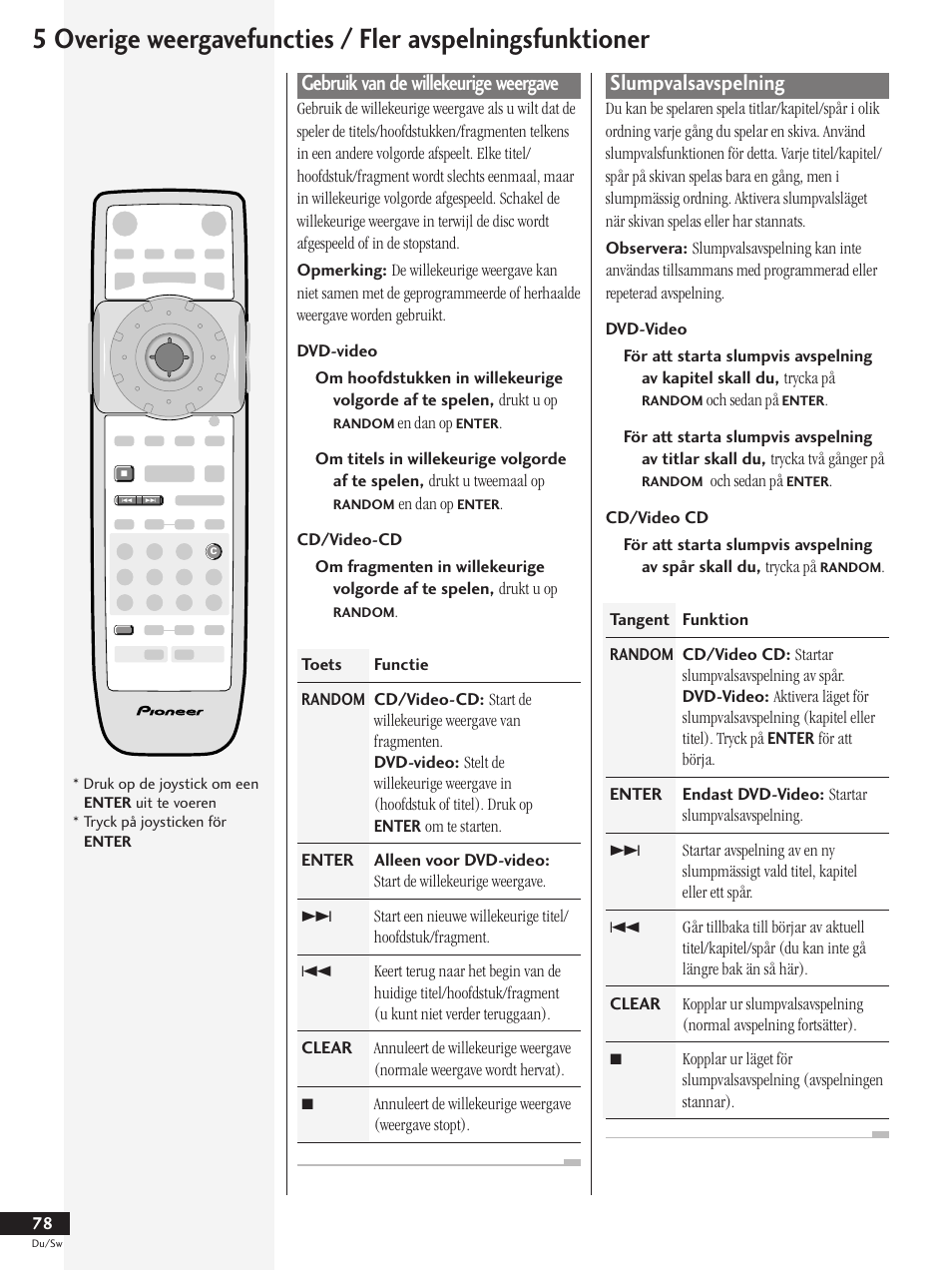 Gebruik van de willekeurige weergave, Slumpvalsavspelning | Pioneer DV-737-K User Manual | Page 78 / 156