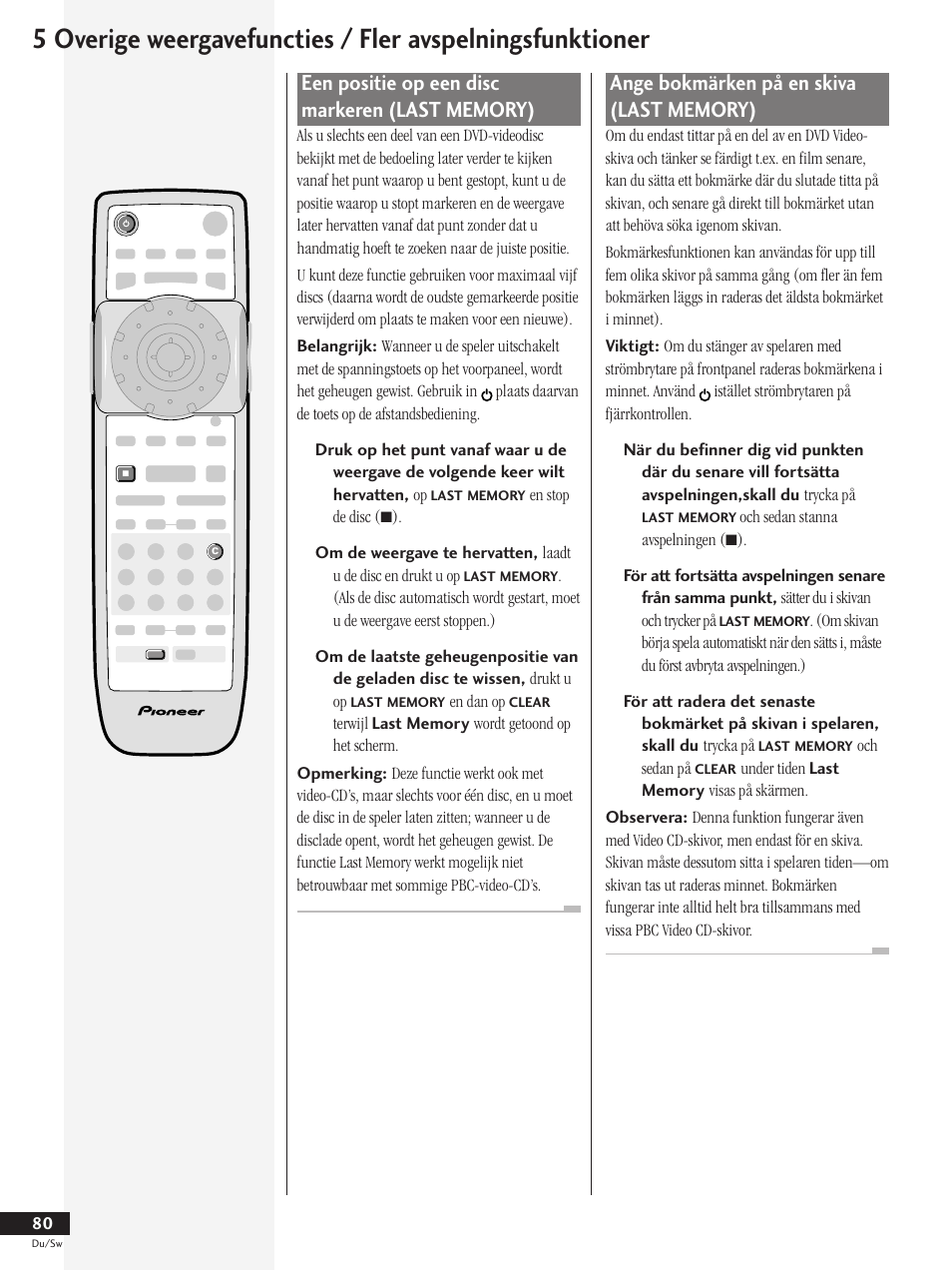 Een positie op een disc markeren (last memory), Ange bokmärken på en skiva (last memory) | Pioneer DV-737-K User Manual | Page 80 / 156
