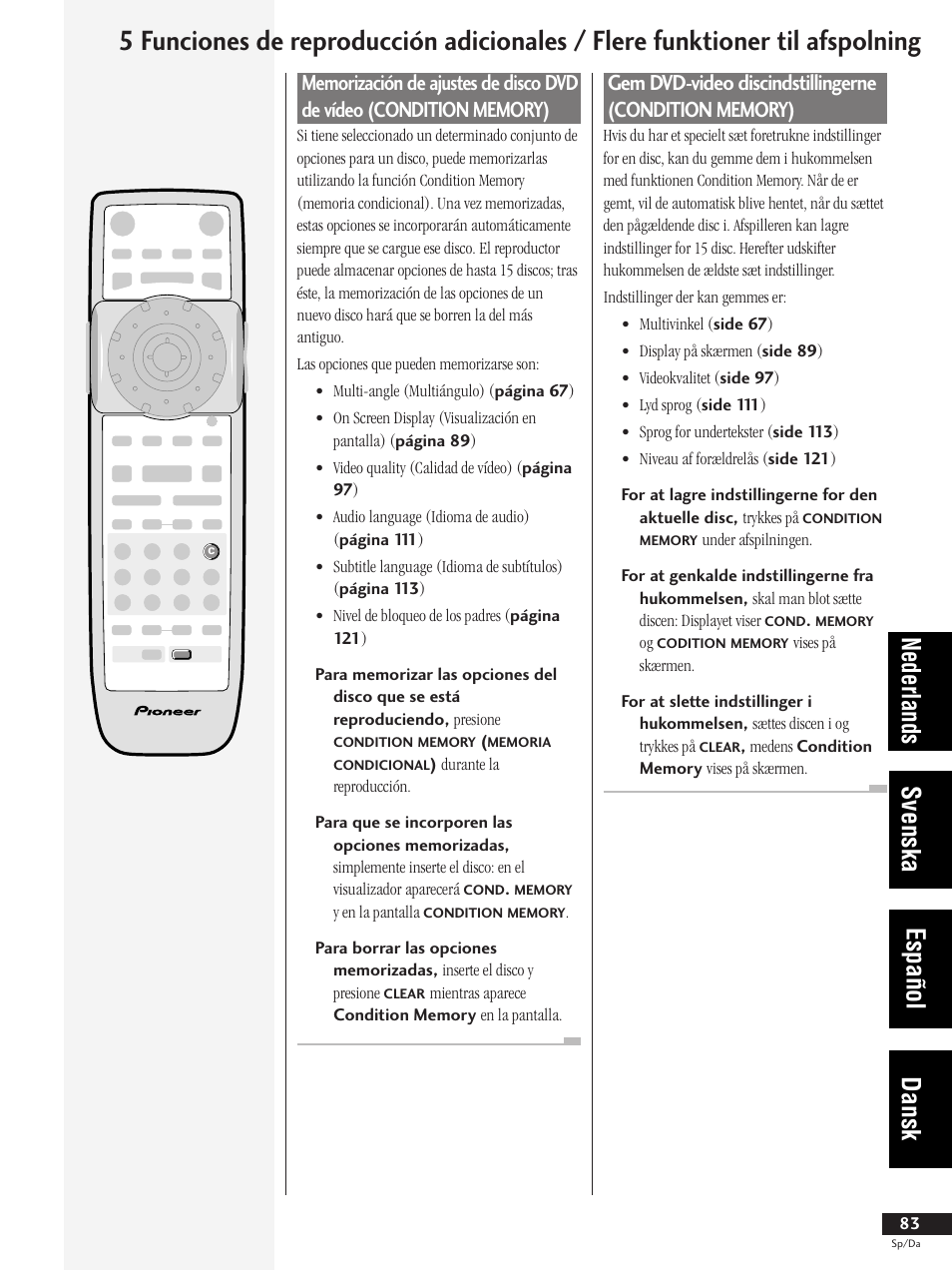 Nederlands svenska español dansk | Pioneer DV-737-K User Manual | Page 83 / 156
