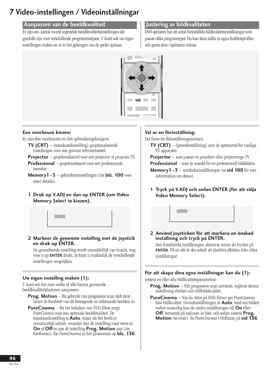 Aanpassen van de beeldkwaliteit, Justering av bildkvaliteten, 7 video-instellingen / videoinställningar | Pioneer DV-737-K User Manual | Page 96 / 156