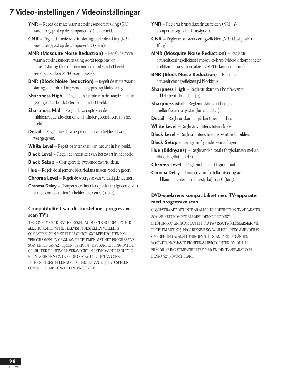 7 video-instellingen / videoinställningar | Pioneer DV-737-K User Manual | Page 98 / 156