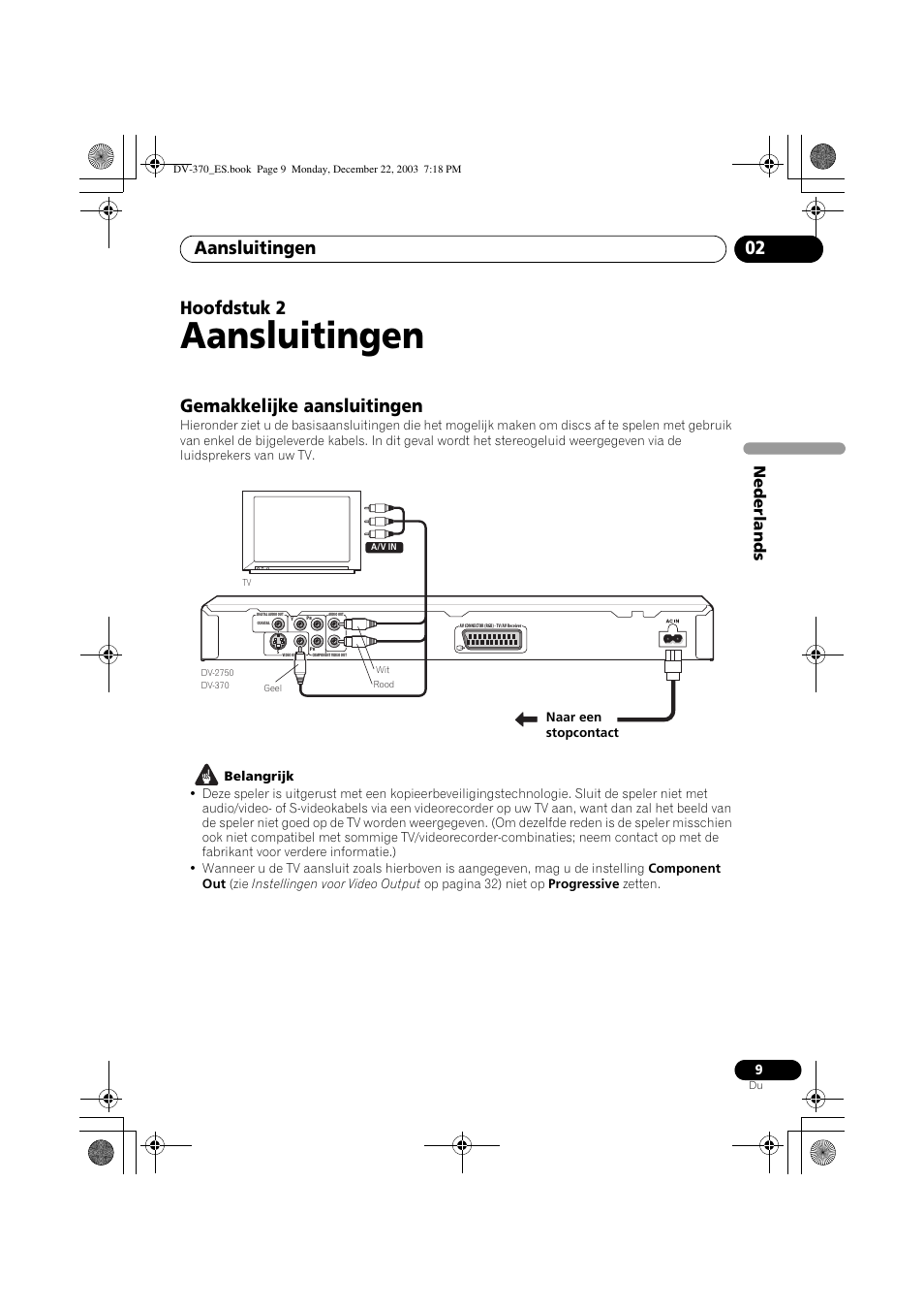 02 aansluitingen, Gemakkelijke aansluitingen, Aansluitingen | Aansluitingen 02, Hoofdstuk 2, Nede rlands | Pioneer DV-370-S User Manual | Page 51 / 86