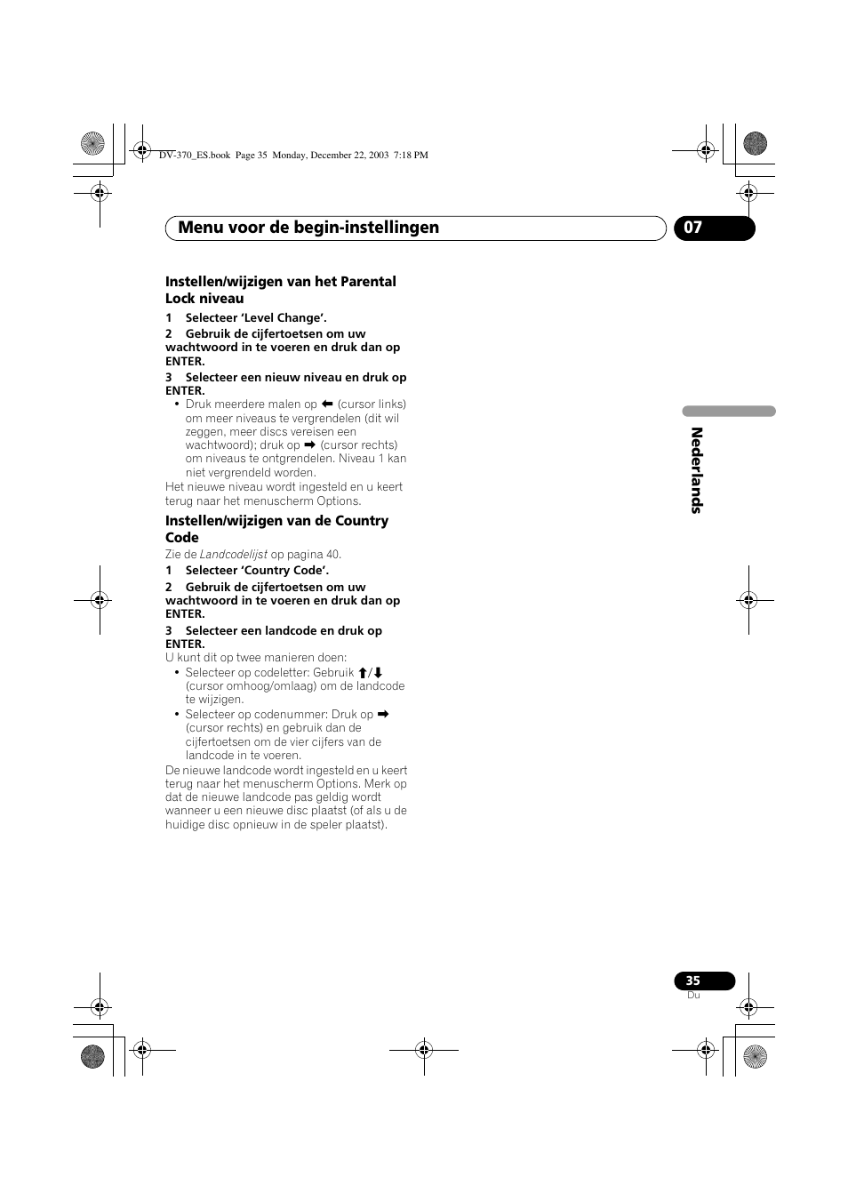 Menu voor de begin-instellingen 07 | Pioneer DV-370-S User Manual | Page 77 / 86
