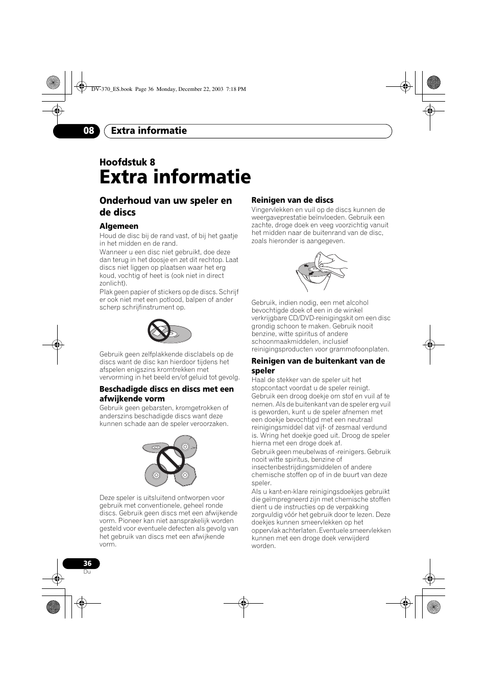 08 extra informatie, Onderhoud van uw speler en de discs, Extra informatie | Pioneer DV-370-S User Manual | Page 78 / 86