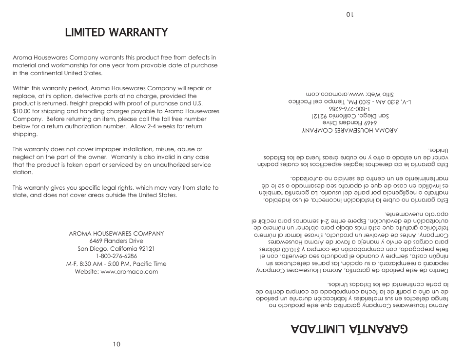 G gaa r raa n nttíí a a ll i imm i ittaa d daa | Aroma AWK-161 User Manual | Page 12 / 12
