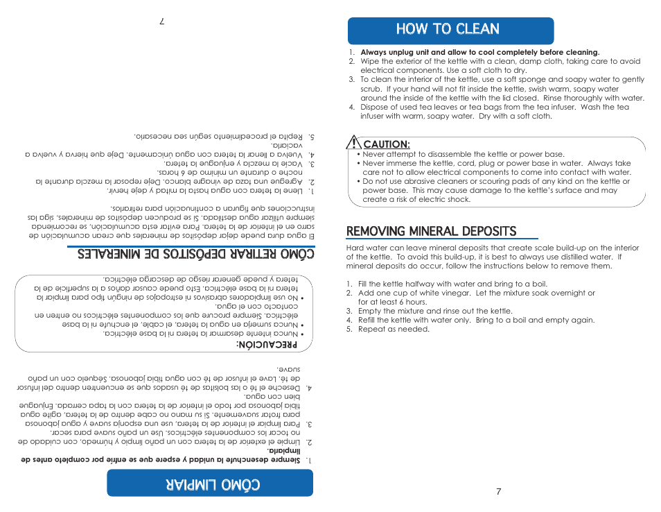 Hho ow w tto o cclleea ann, C cóó m moo llii m mppii a arr, Caution | Aroma AWK-161 User Manual | Page 9 / 12