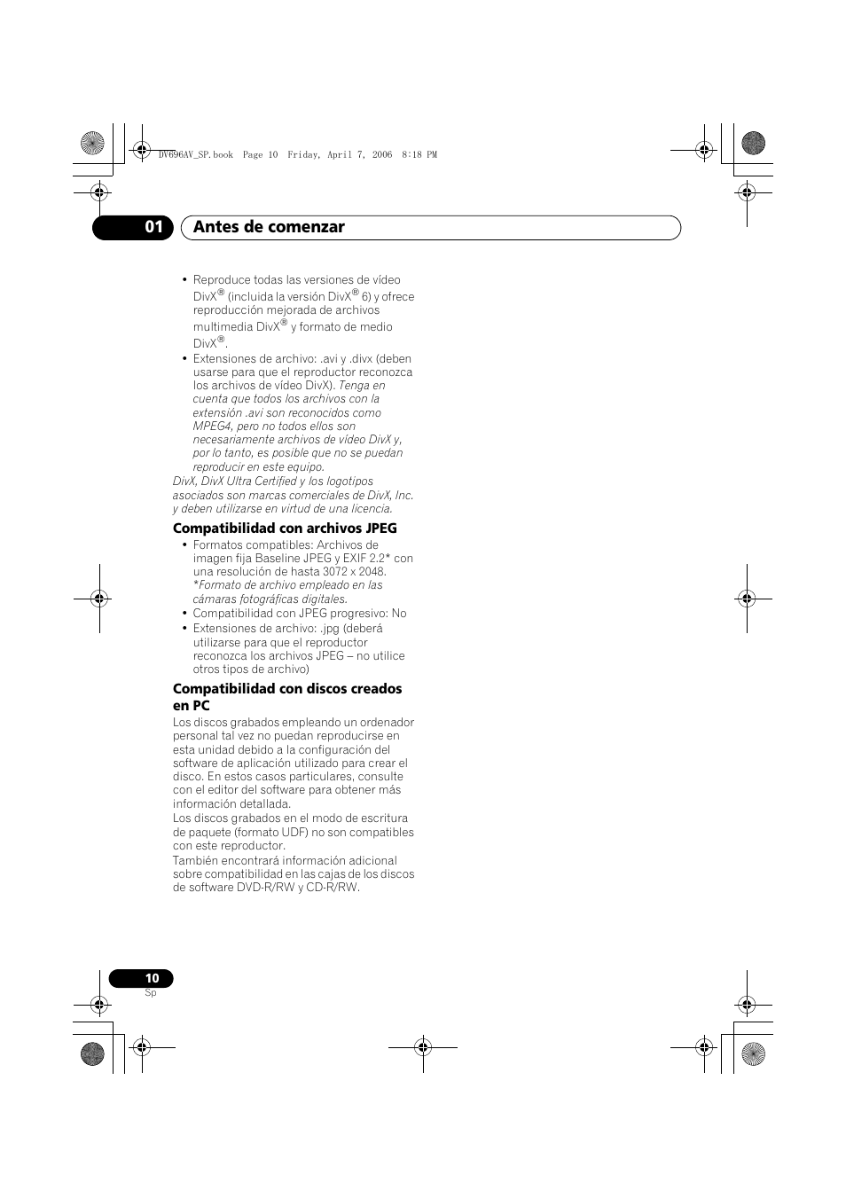 Antes de comenzar 01 | Pioneer DV-696AV-S User Manual | Page 10 / 126