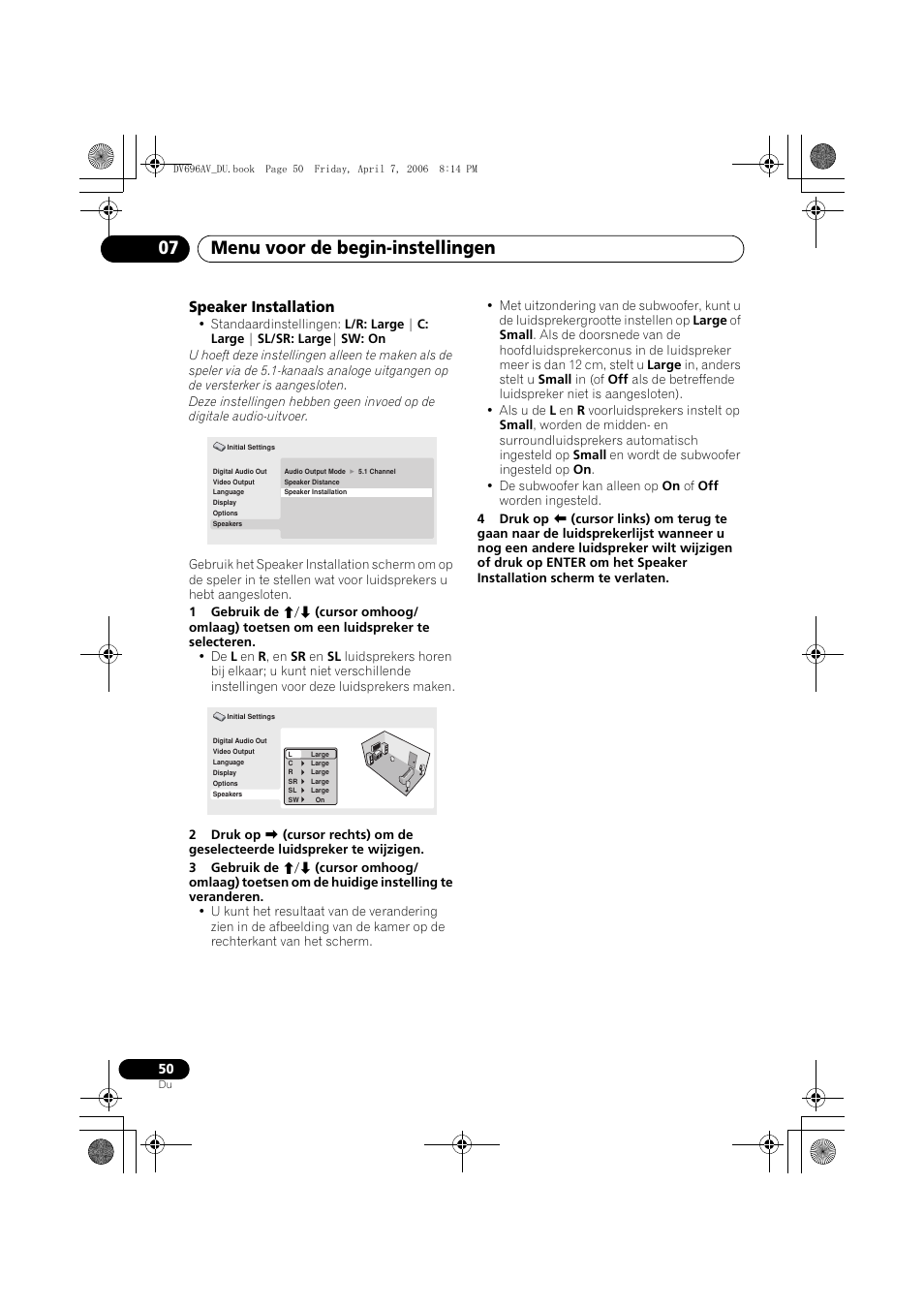 Menu voor de begin-instellingen 07, Speaker installation | Pioneer DV-696AV-S User Manual | Page 112 / 126
