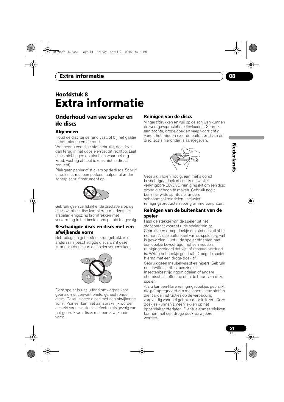 08 extra informatie, Onderhoud van uw speler en de discs, Extra informatie | Pioneer DV-696AV-S User Manual | Page 113 / 126