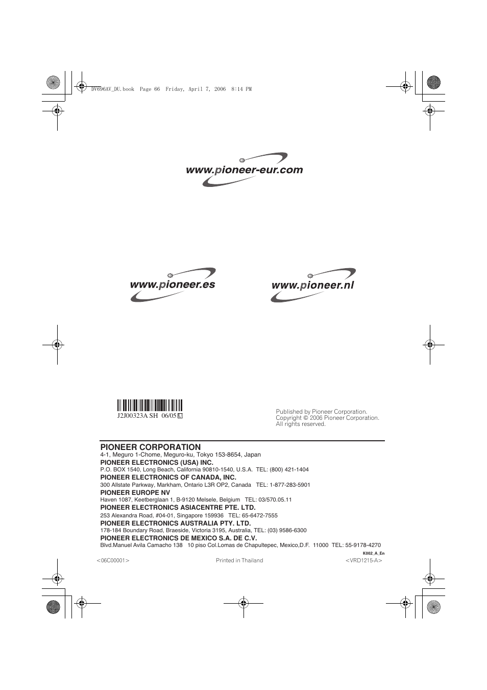 Pioneer corporation | Pioneer DV-696AV-S User Manual | Page 126 / 126