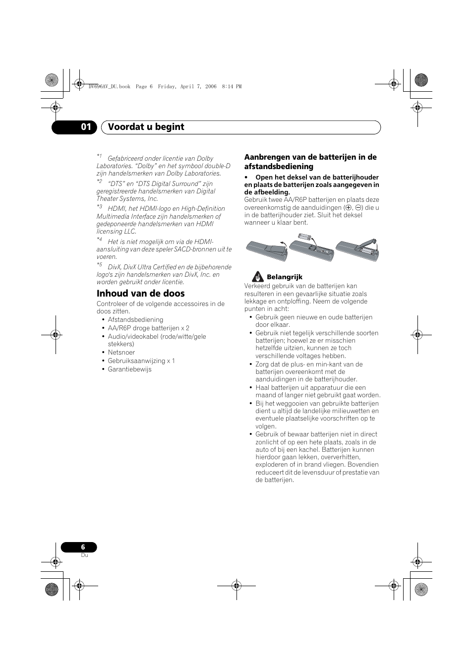 Inhoud van de doos, Voordat u begint 01 | Pioneer DV-696AV-S User Manual | Page 68 / 126
