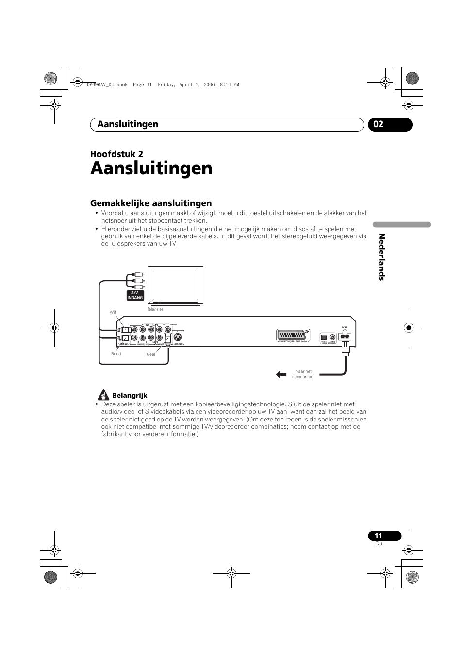 02 aansluitingen, Gemakkelijke aansluitingen, Aansluitingen | Aansluitingen 02, Hoofdstuk 2, Nede rlands | Pioneer DV-696AV-S User Manual | Page 73 / 126