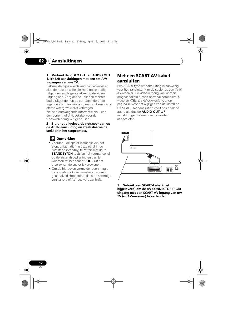 Met een scart av-kabel aansluiten, Aansluitingen 02 | Pioneer DV-696AV-S User Manual | Page 74 / 126