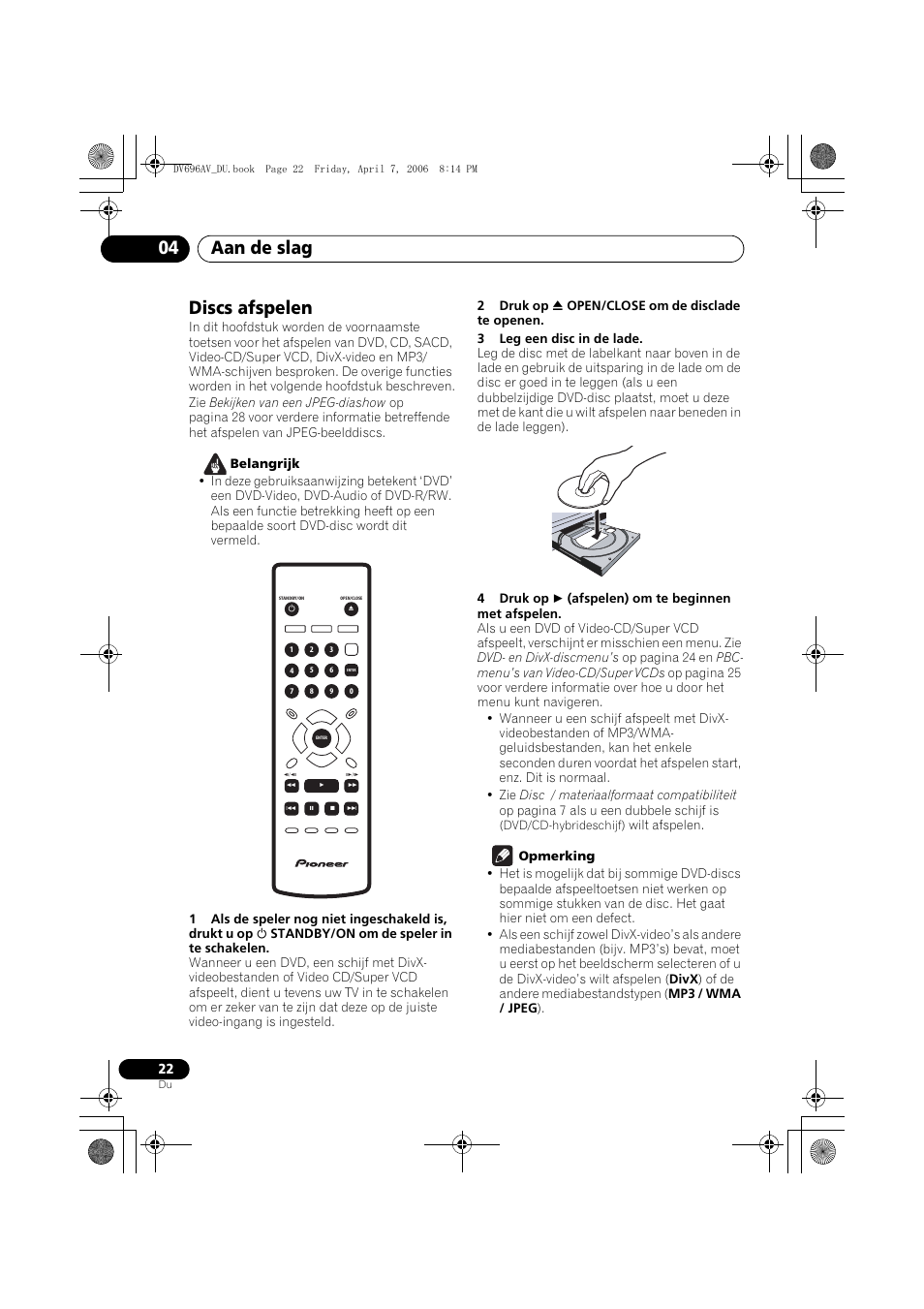 Discs afspelen, Aan de slag 04 | Pioneer DV-696AV-S User Manual | Page 84 / 126