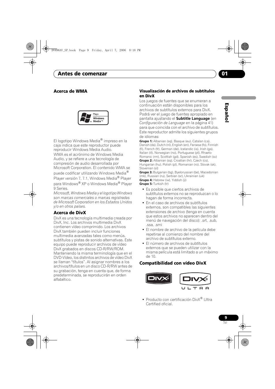 Antes de comenzar 01 | Pioneer DV-696AV-S User Manual | Page 9 / 126