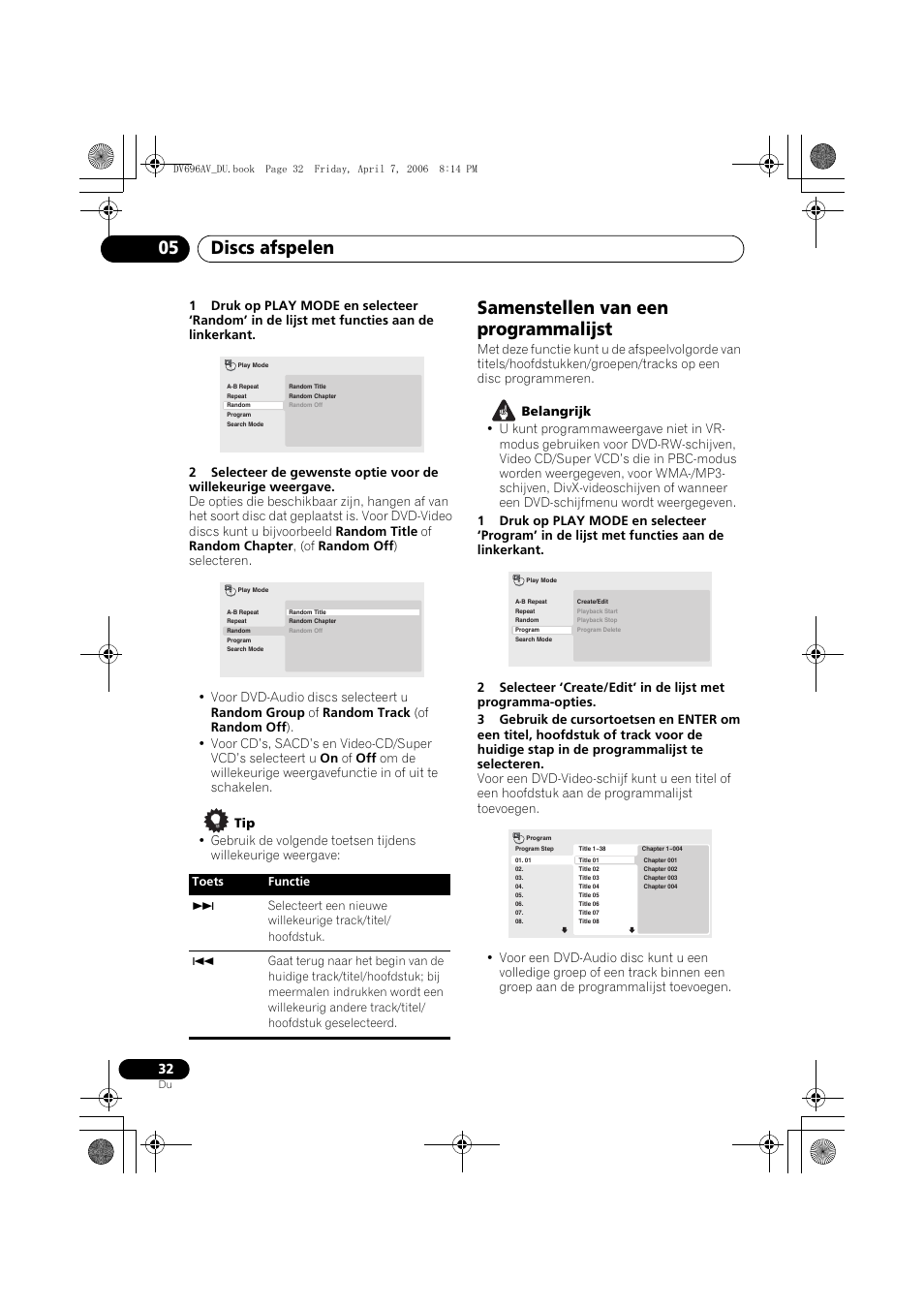 Samenstellen van een programmalijst, Discs afspelen 05 | Pioneer DV-696AV-S User Manual | Page 94 / 126