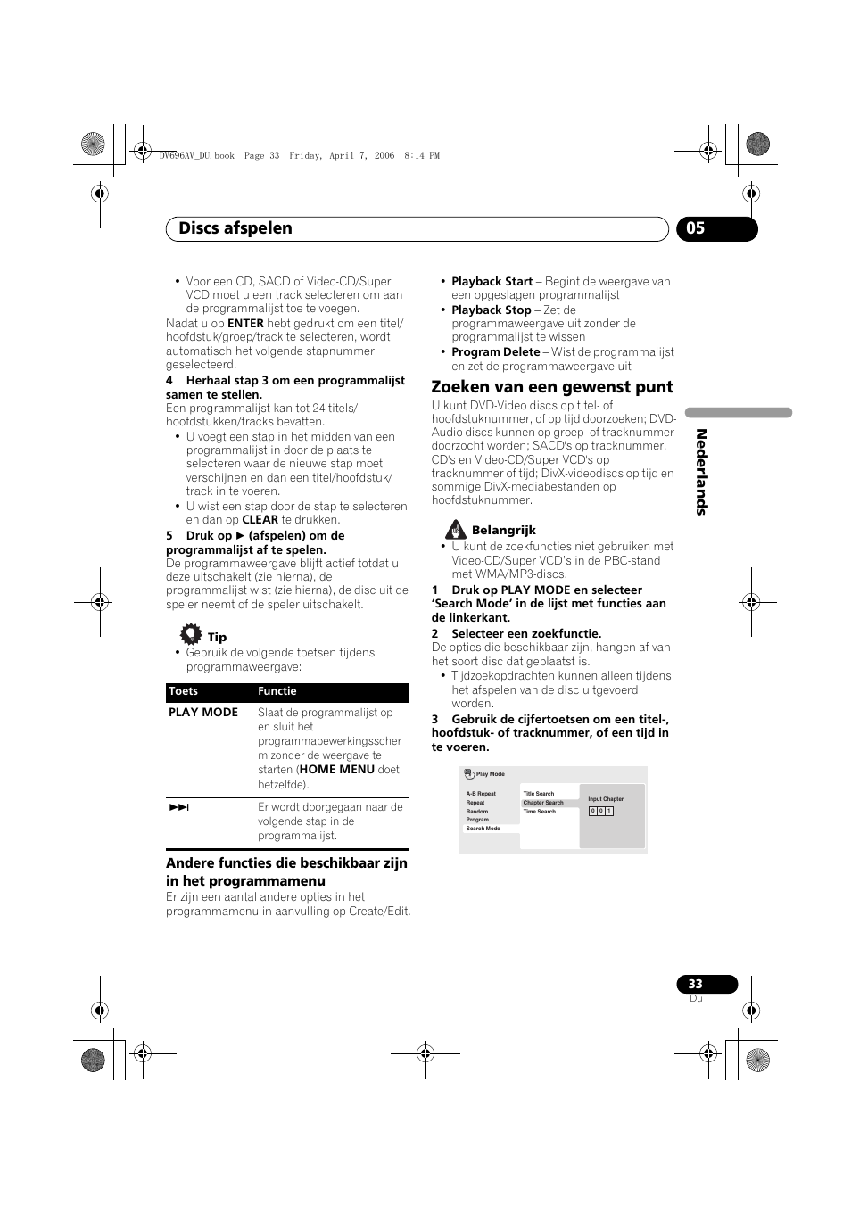 Zoeken van een gewenst punt, Discs afspelen 05 | Pioneer DV-696AV-S User Manual | Page 95 / 126