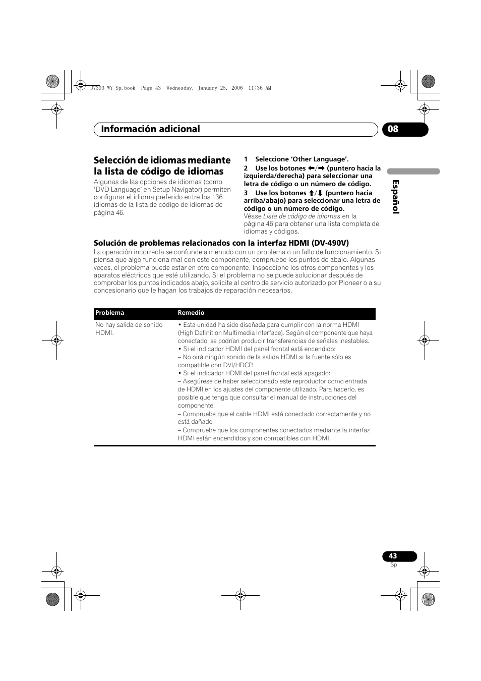 Información adicional 08 | Pioneer DV-393-S User Manual | Page 43 / 95