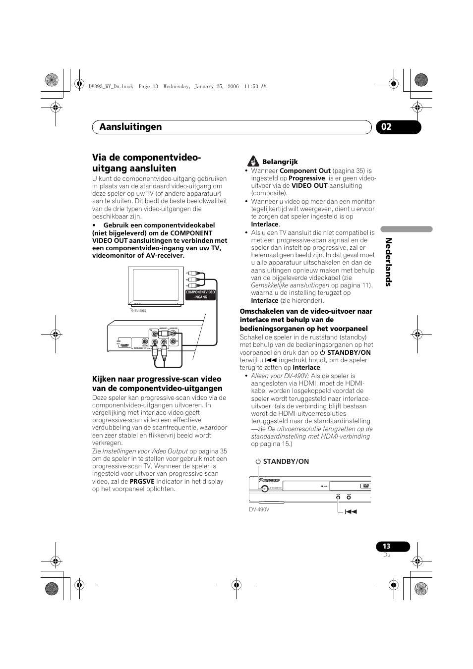 Via de componentvideo-uitgang aansluiten, Aansluitingen 02, Via de componentvideo- uitgang aansluiten | Nede rlands | Pioneer DV-393-S User Manual | Page 59 / 95