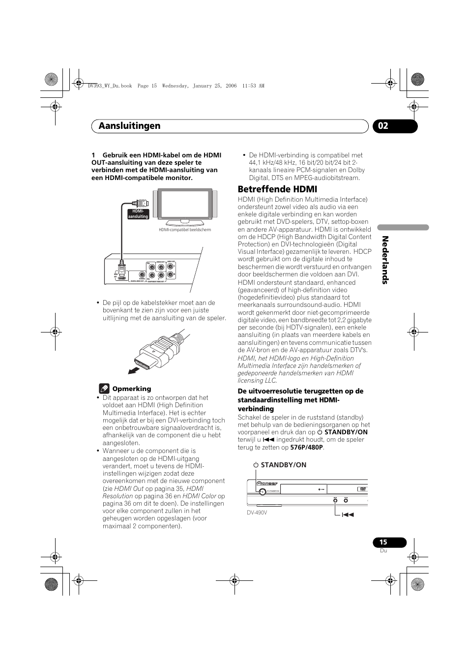 Betreffende hdmi, Aansluitingen 02, Nede rlands | Pioneer DV-393-S User Manual | Page 61 / 95