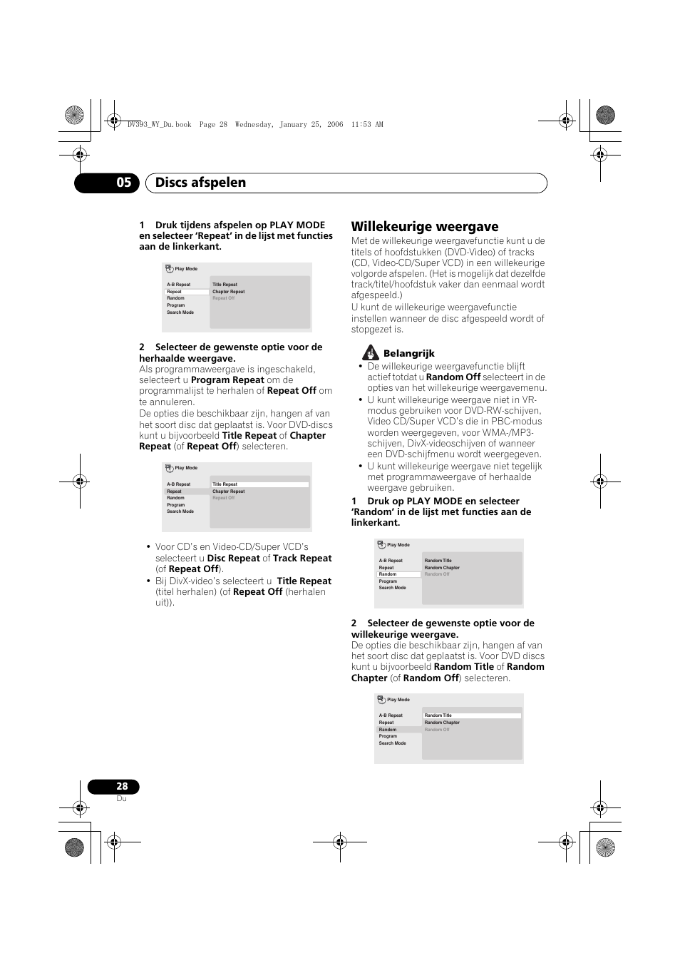 Willekeurige weergave, Discs afspelen 05 | Pioneer DV-393-S User Manual | Page 74 / 95