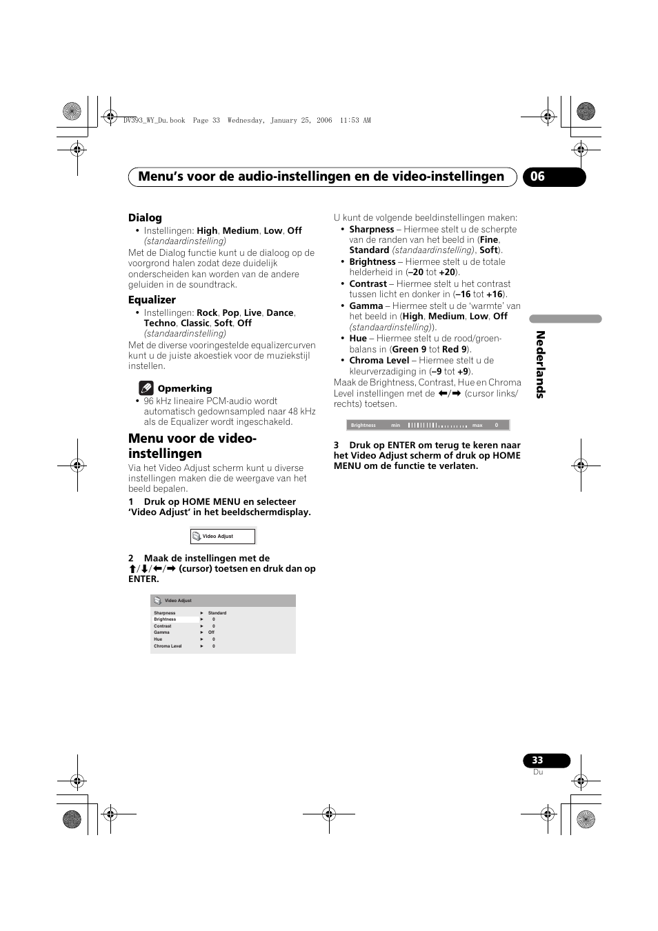 Dialog, Equalizer, Menu voor de video-instellingen | Menu voor de video- instellingen, Nede rlands | Pioneer DV-393-S User Manual | Page 79 / 95