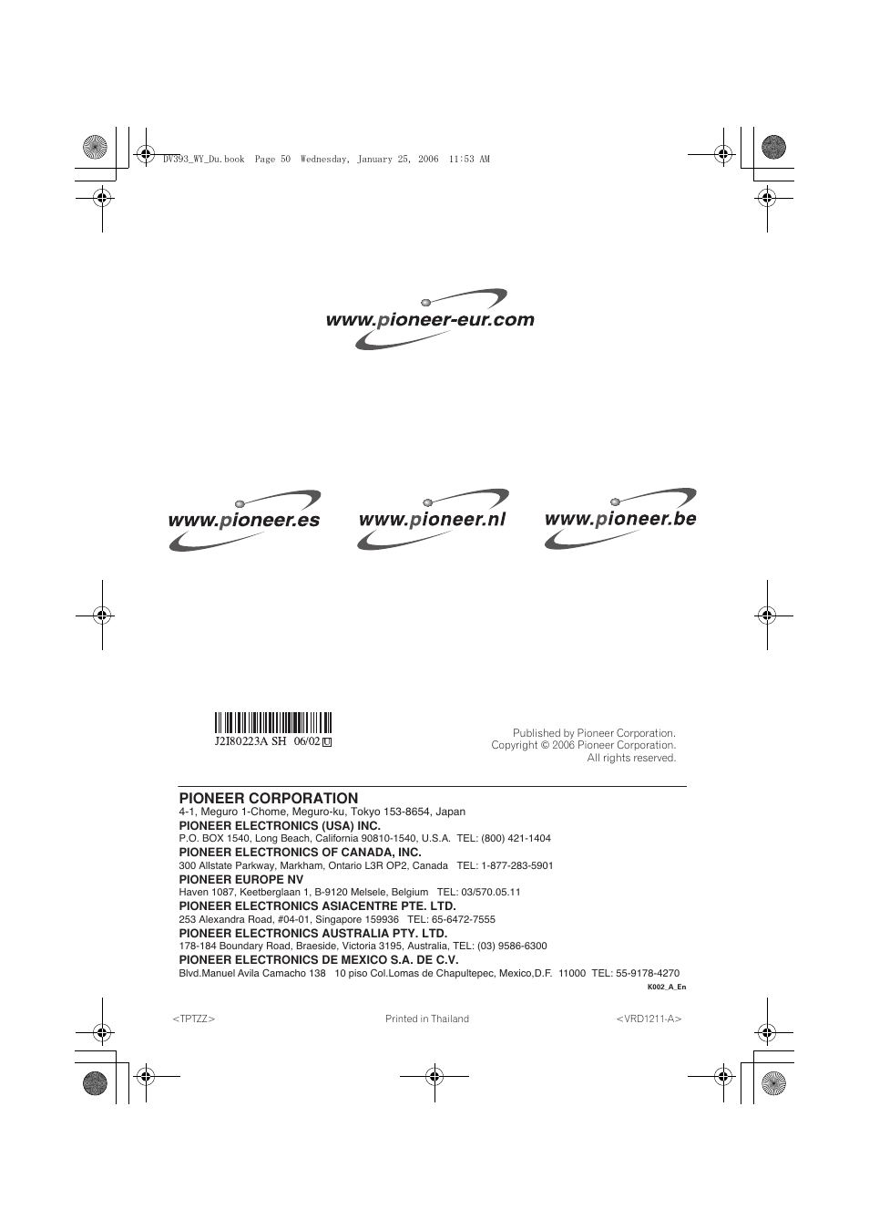 Pioneer corporation | Pioneer DV-393-S User Manual | Page 95 / 95