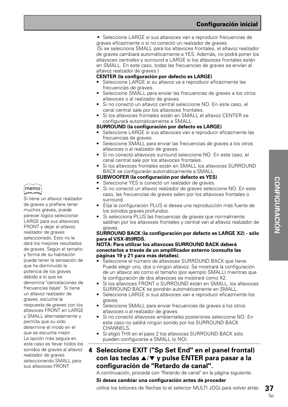 Configuración | Pioneer VSX-839RDS User Manual | Page 37 / 116