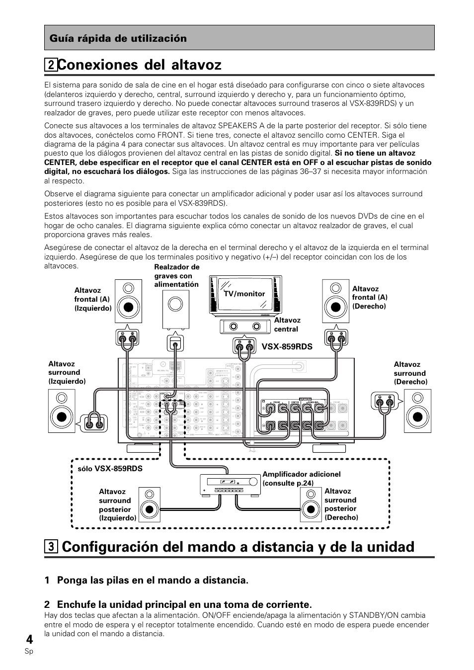2conexiones del altavoz | Pioneer VSX-839RDS User Manual | Page 4 / 116