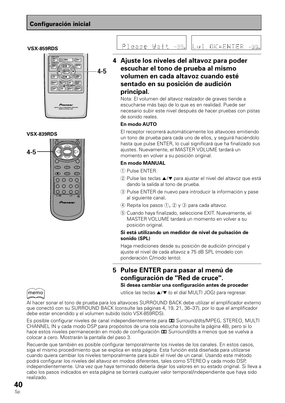 Configuración inicial | Pioneer VSX-839RDS User Manual | Page 40 / 116