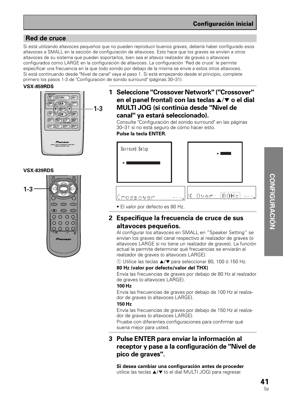 Configuración red de cruce, Configuración inicial | Pioneer VSX-839RDS User Manual | Page 41 / 116