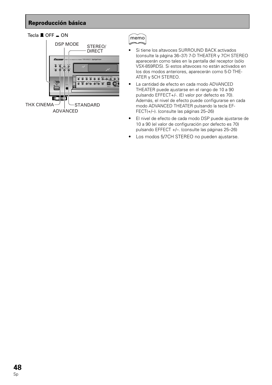 Reproducción básica | Pioneer VSX-839RDS User Manual | Page 48 / 116
