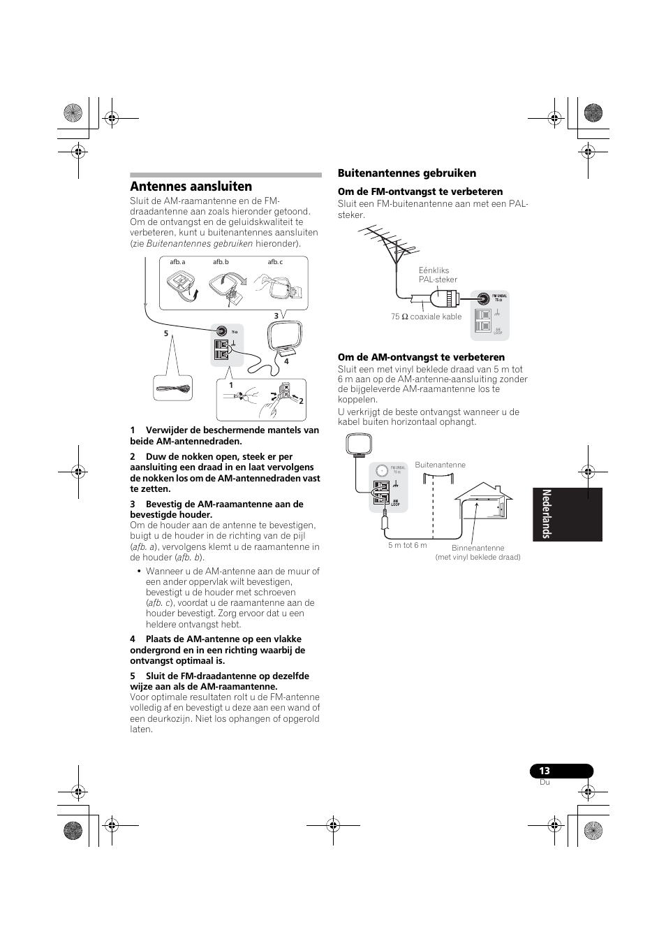 Antennes aansluiten, Buitenantennes gebruiken | Pioneer VSX-418 K User Manual | Page 13 / 82