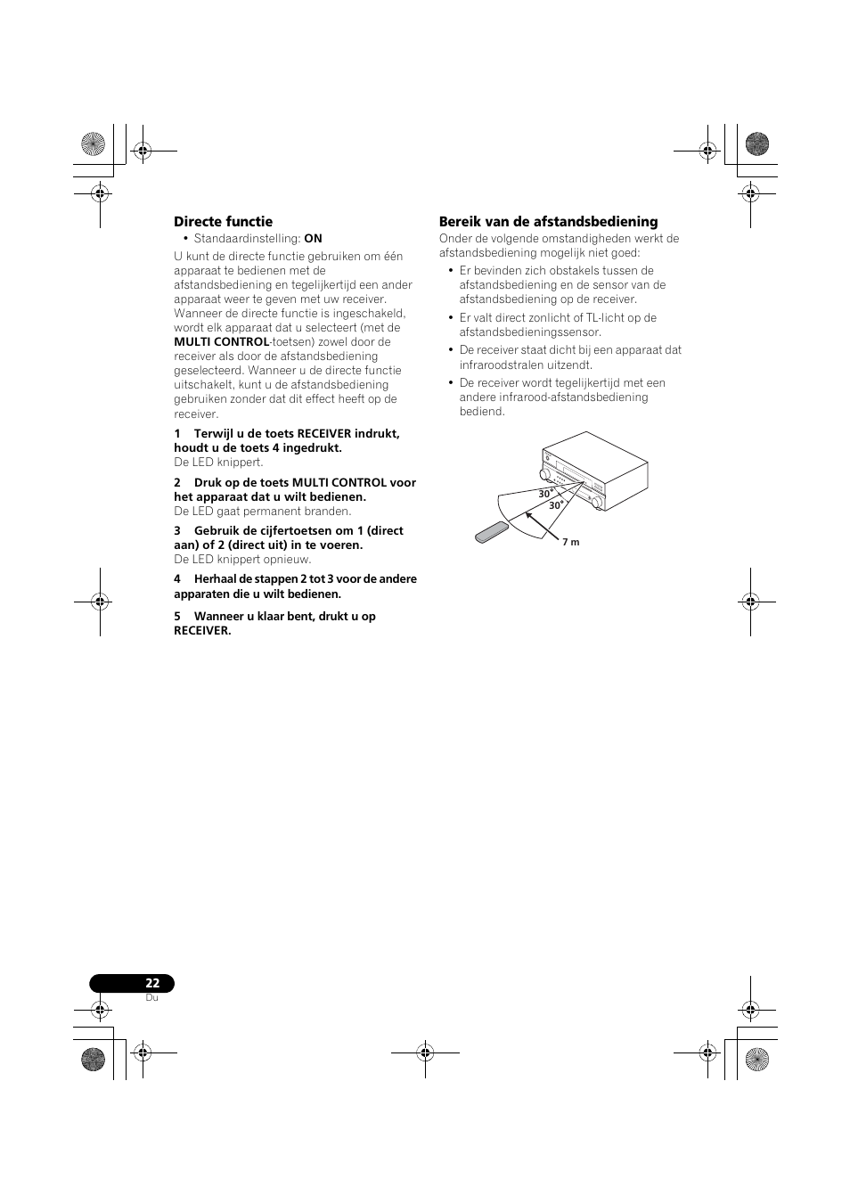 Directe functie bereik van de afstandsbediening | Pioneer VSX-418 K User Manual | Page 22 / 82