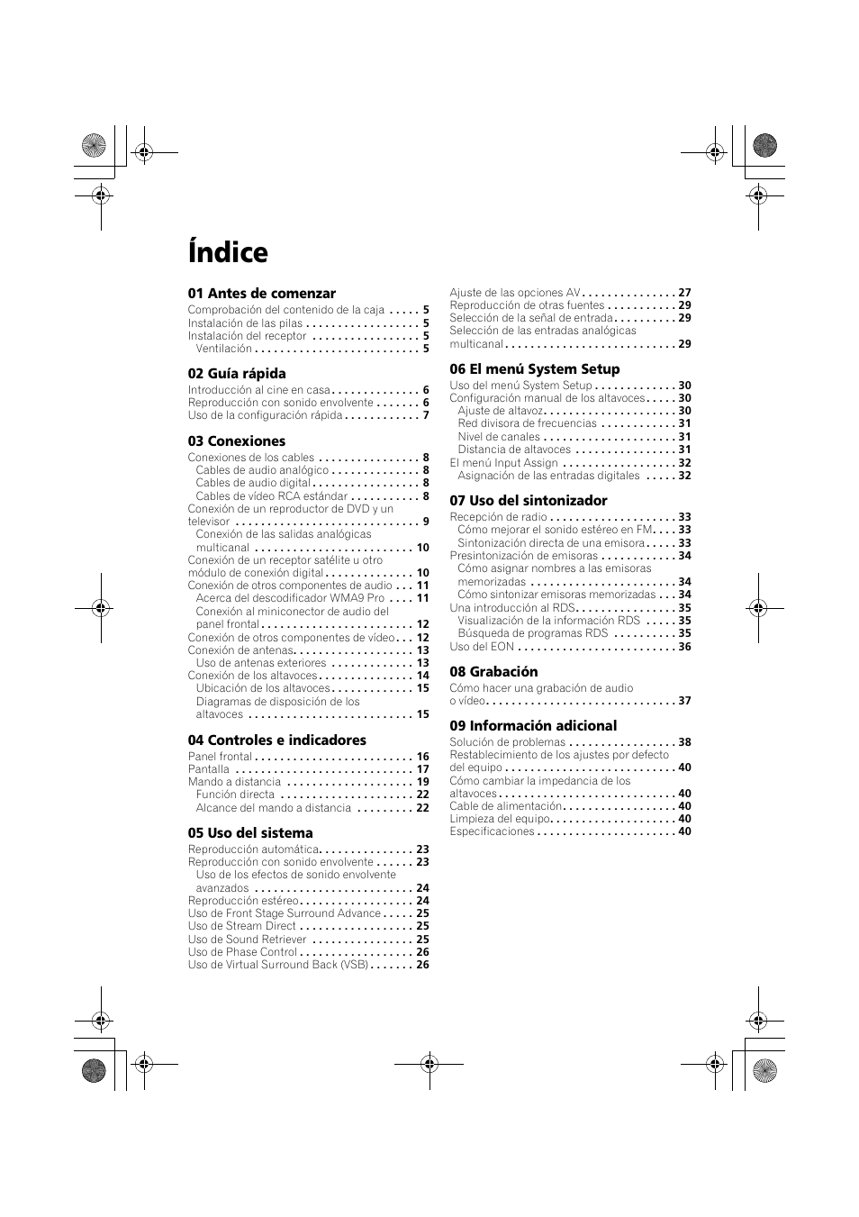 Índice | Pioneer VSX-418 K User Manual | Page 44 / 82