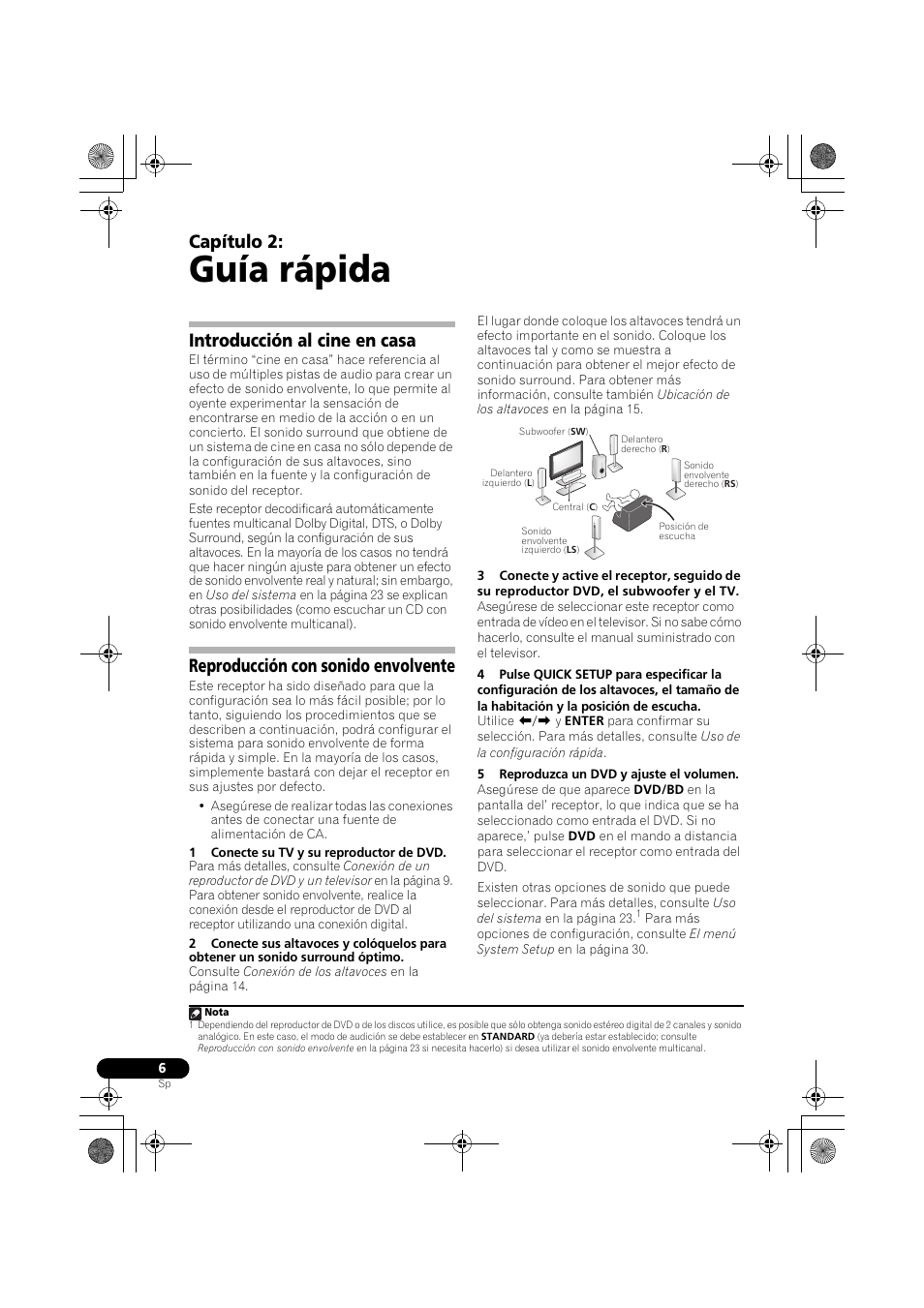 Guía rápida, Capítulo 2, Introducción al cine en casa | Reproducción con sonido envolvente | Pioneer VSX-418 K User Manual | Page 46 / 82