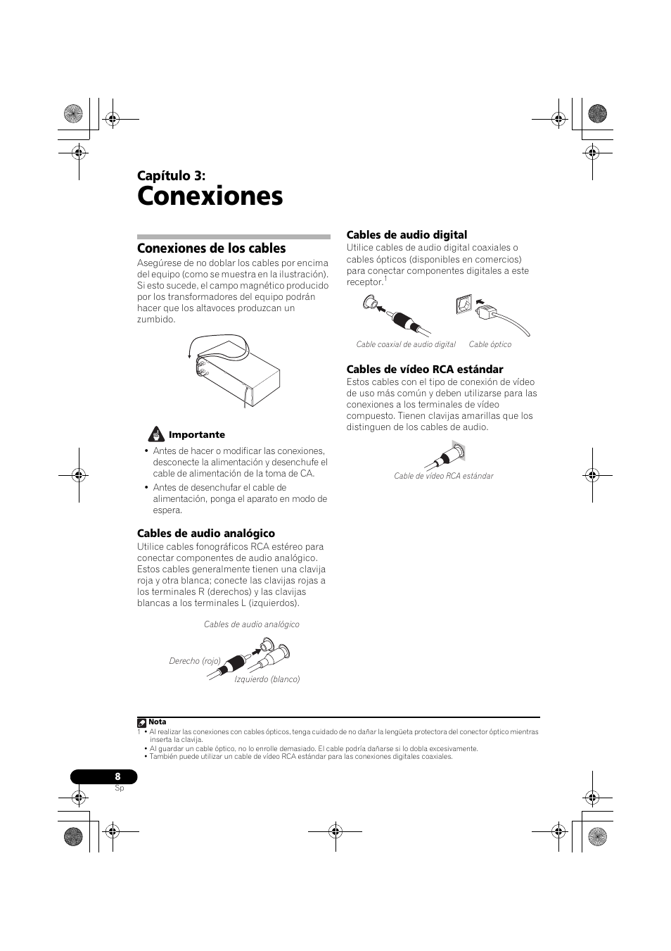 Conexiones de los cables, Conexiones, Capítulo 3 | Pioneer VSX-418 K User Manual | Page 48 / 82