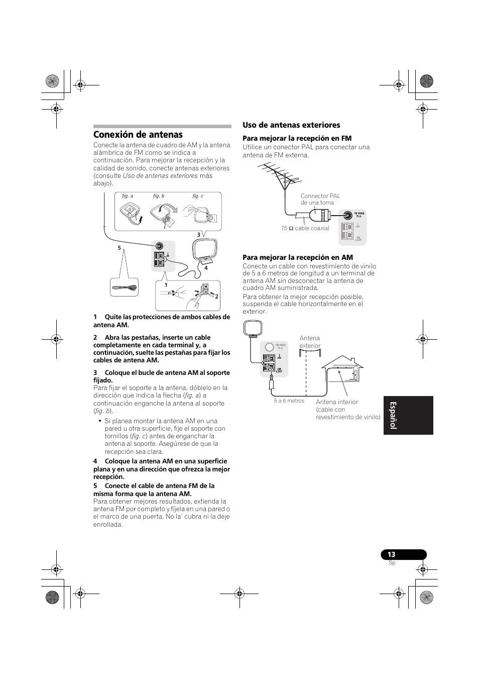 Conexión de antenas, Uso de antenas exteriores | Pioneer VSX-418 K User Manual | Page 53 / 82