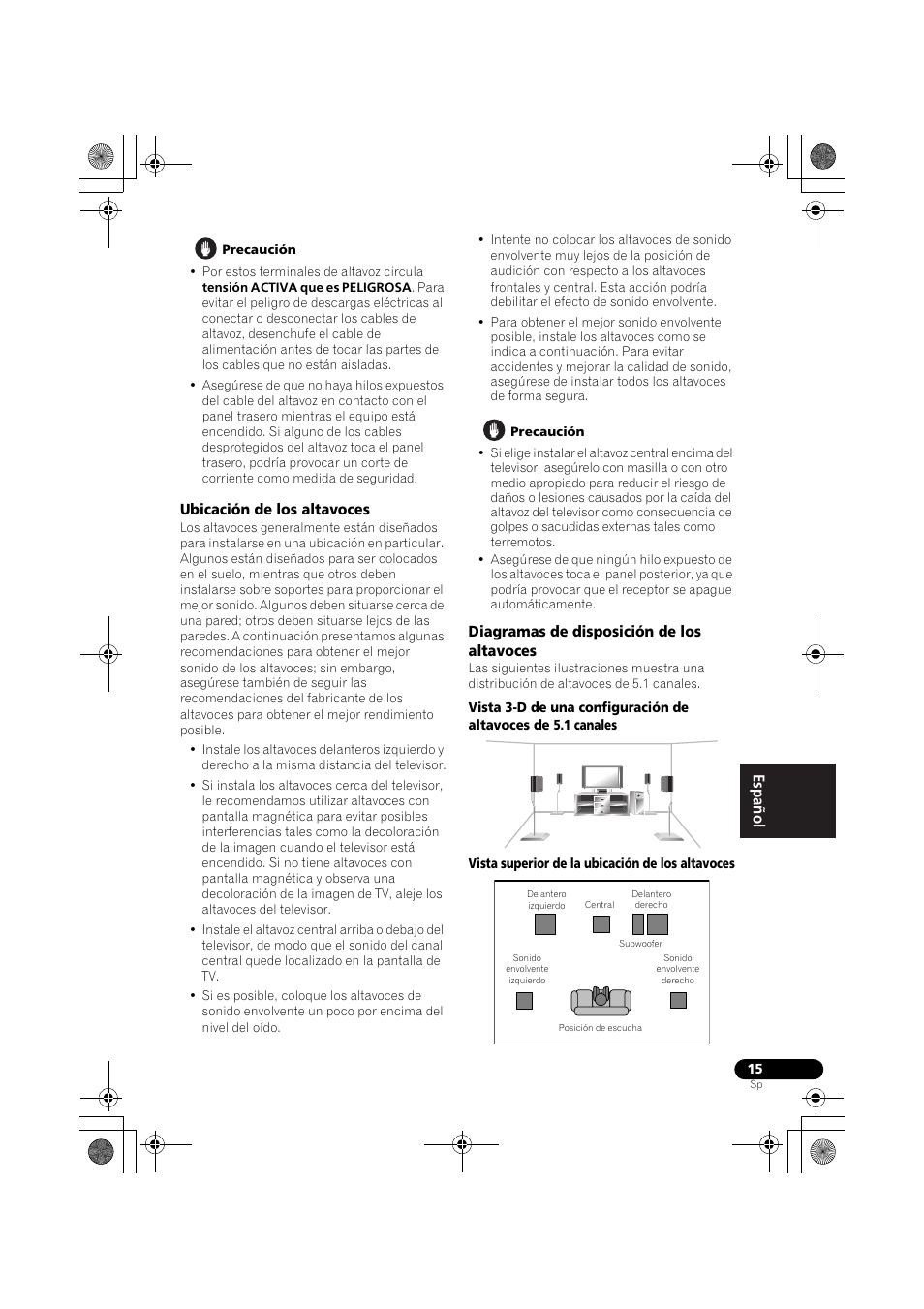 Ubicación de los altavoces | Pioneer VSX-418 K User Manual | Page 55 / 82